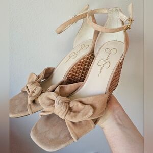 Jessica Simpson Tan Wedge Sandals with Bow Accent